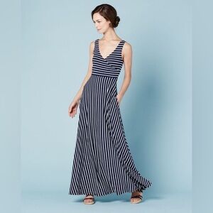 Boden Full Skirt Maxi Dress Navy & White Striped Size 12